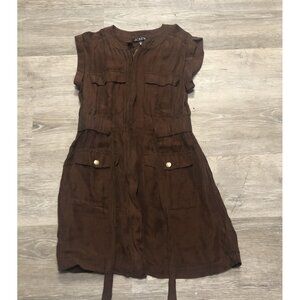 J. Crew Womens SZ 4 Brown Tie Waist Mini Shirtdress Sleeveless Linen Blend Dress